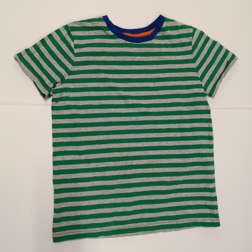 Boden Kids Green & Gray Heather Stripe Breton Wringer T-Shirt Size 11/12